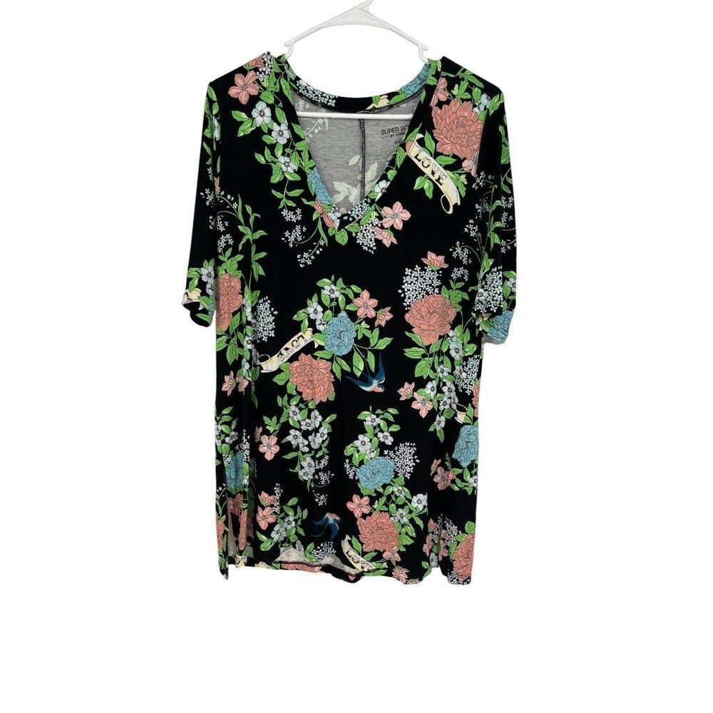 Torrid Top Women's Size 2X Black Multicolor Floral Short Sleeve Super Soft Knit